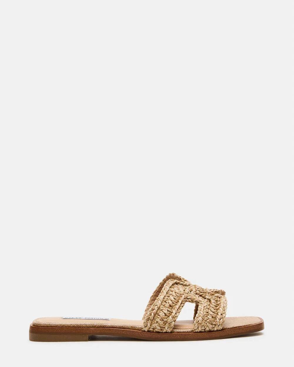 NEW STEVE MADDEN women's haydn crochet raffia sandals in cognac